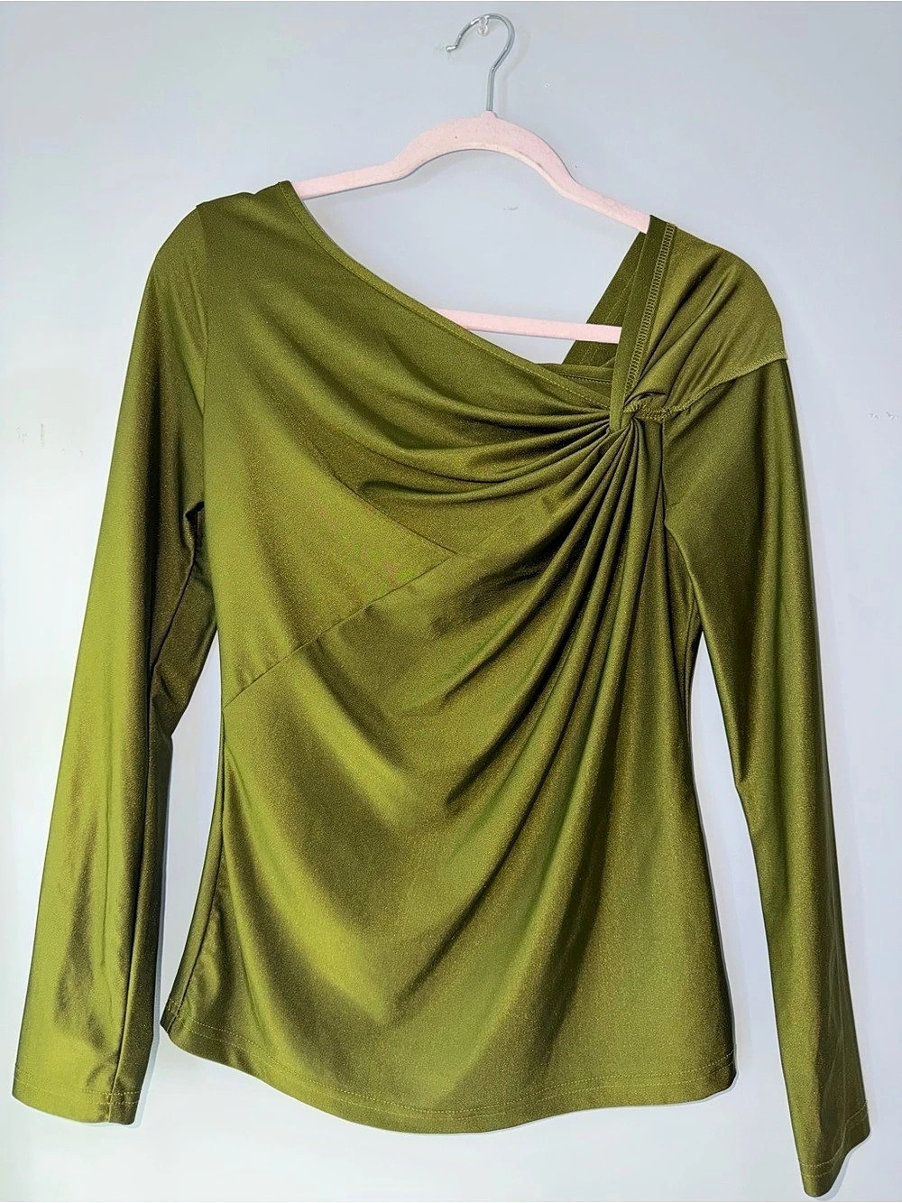 Draped Long Sleeve Top in Green Like New